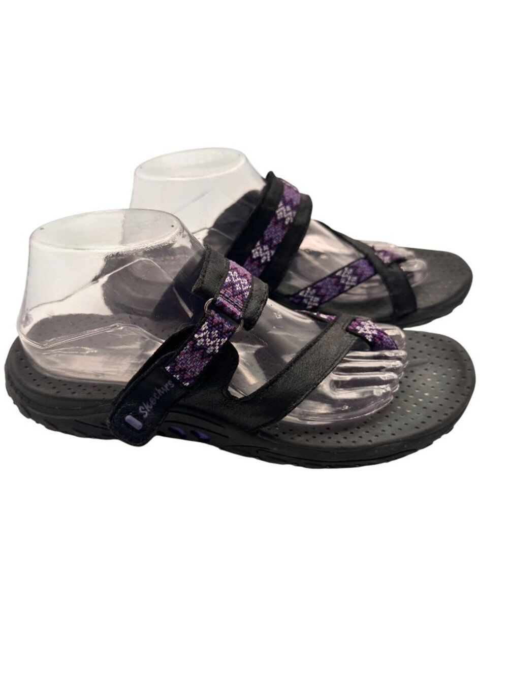 Skechers Size 9 Sandals Slight Adjustable Straps Black Purple Pattern